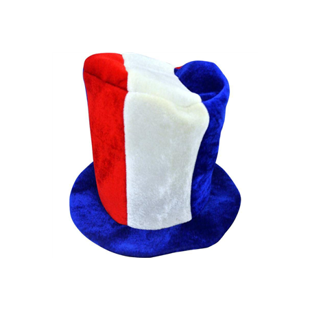 Haut de forme bleu blanc rouge polyester - Haut. 25cm Diam. 28cm