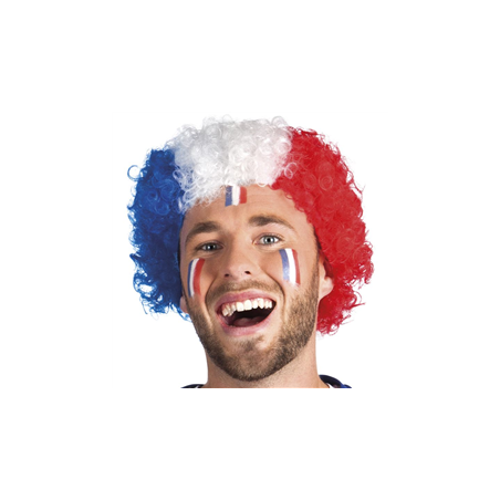 Perruque Bleu Blanc Rouge de supporter - Diam. 30cm