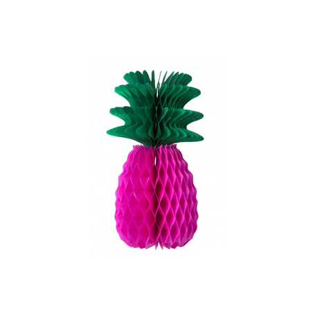 Ananas alvéolé rose néon et vert - papier - 31 cm