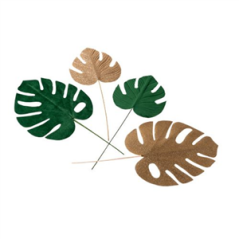 Lot de 4 Feuilles tropicales velours vert et or 15x36  et  20x37 cm