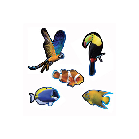 Mobiles oiseaux x2 et poissons exotiques x3 - carton