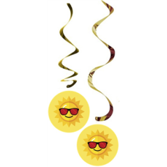 Lot de 2 tourbillons dorés motif Soleil PVC et carton - Haut. 80cm