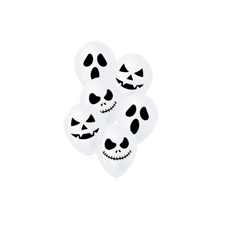 6 Ballons Halloween - blanc  et  noir 29 cm