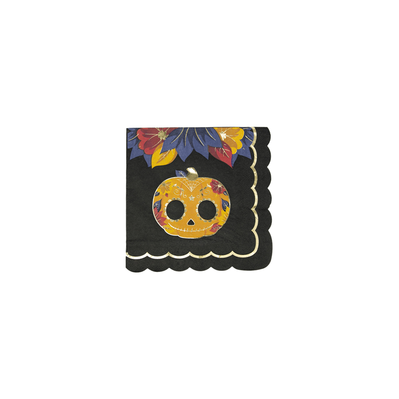 Lot de 16 serviettes festonnées 33x33cm Dia de Los Muertos