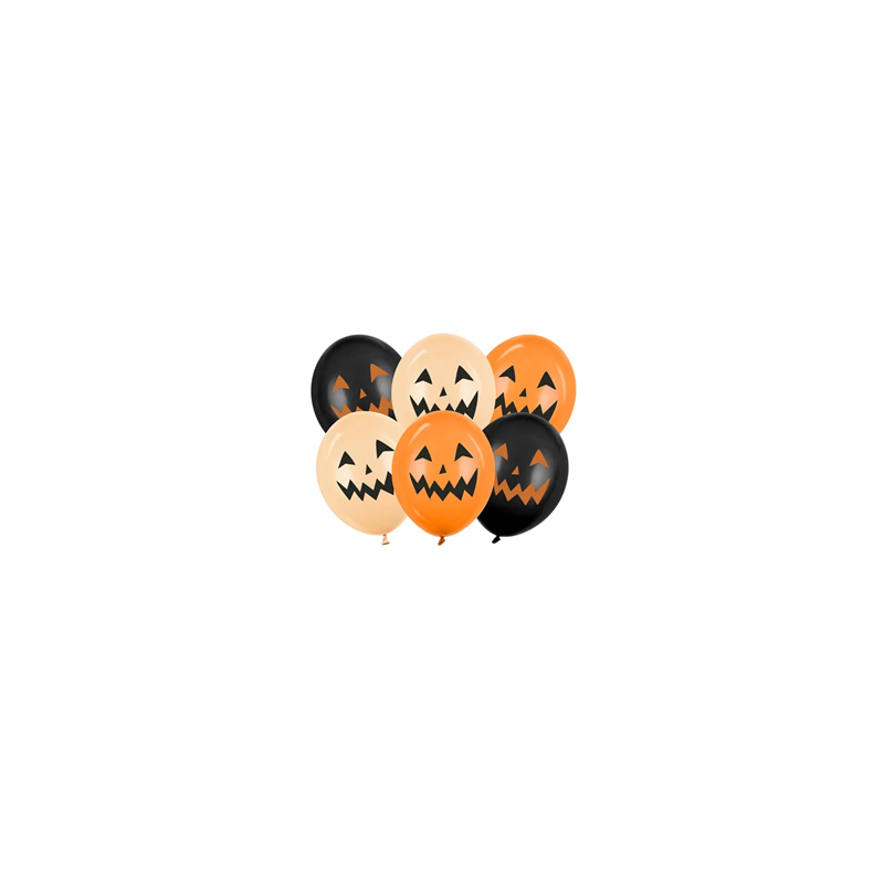 Lot de 6 Ballons Citrouilles Halloween orange et noir - Diam. 30 cm