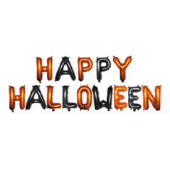 Lot 14 Ballons Lettre 'HAPPY HALLOWEEN' mylar noir et orange (Haut. 40 cm)
