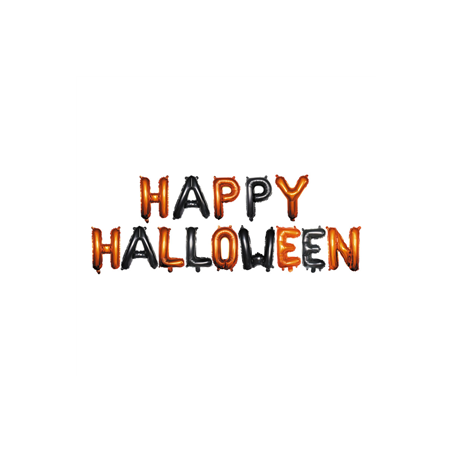 Lot 14 Ballons Lettre 'HAPPY HALLOWEEN' mylar noir et orange (Haut. 40 cm)