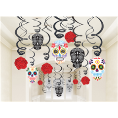 Lot de 30 tourbillons Dia de los Muertos - Haut. 60cm