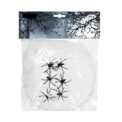 Toile d'araignée avec 5 araignées - 100 grs - ouate/PVC