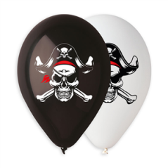 Ballon noir et blanc motif pirate x10 - Diam. 30cm