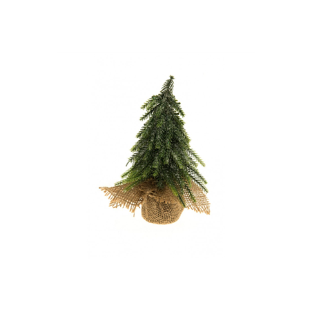 Sapin effet givré sac en jute - 20cm