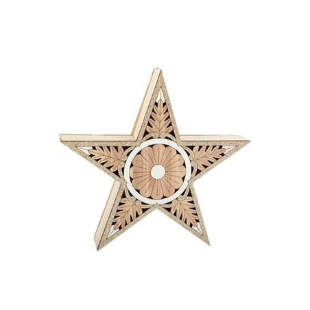 Étoile en bois blanc et paillettes champagne 22 x 22 x 4,5cm
