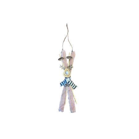 Skis en bois fourrure rose clair et renne - Haut. 29cm