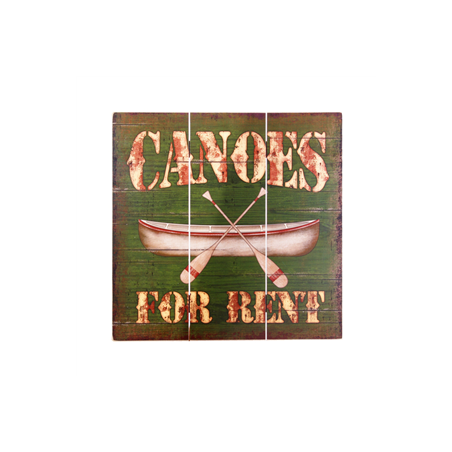 Plaque en bois Canoes For Rent 40 x 40 cm