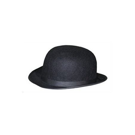 Chapeau melon noir en feutre - taille adulte - Haut. 12cm Diam. 28cm