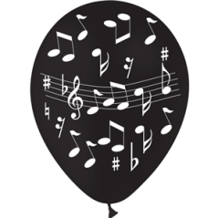 Ballon noir motif musique x8 - Diam. 29cm