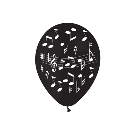 Ballon noir motif musique x8 - Diam. 29cm