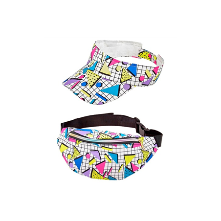 Pack Années 80 Funky White tissu (Banane et Visière) - Taille adulte