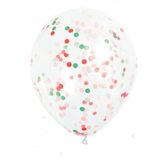 Ballon transparent à confettis x3 (rouge/vert/blanc) - Diam. 29cm