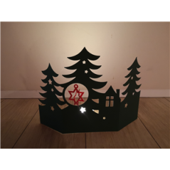 Triptyque SAPINS ajouré  - Carton vert avec étoiles rouge - 38 x 28cm