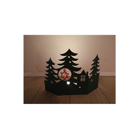 Triptyque SAPINS ajouré  - Carton vert avec étoiles rouge - 38 x 28cm