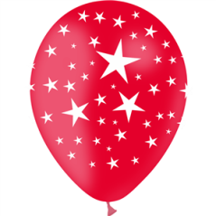 Ballon rouge motif étoiles x8 - Diam. 30cm