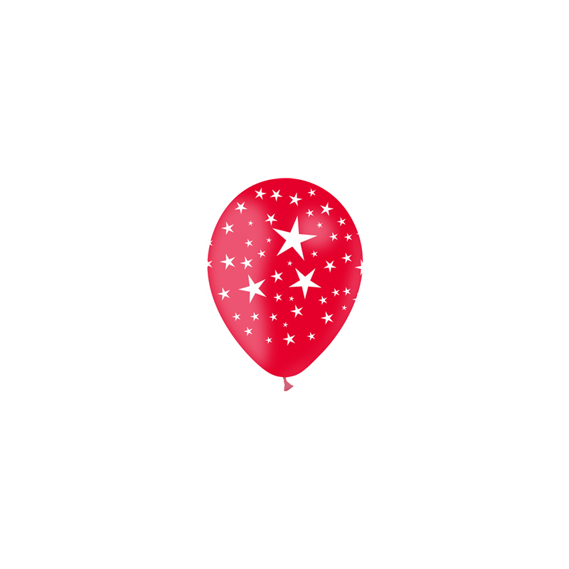 Ballon rouge motif étoiles x8 - Diam. 30cm