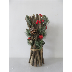 Bottillon de sapin avec bois et pommes de pin - H35cm