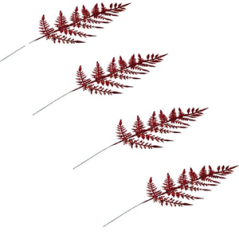 4 Branches de fougères paillettes rouges - Haut. 40cm