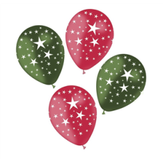 Ballons Étoiles x8 vert et rouge - Diam. 29cm