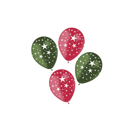 Ballons Étoiles x8 vert et rouge - Diam. 29cm