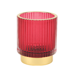 Photophore en Verre Rainuré Rouge et Or 7 x 8,2 cm