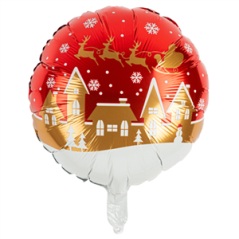 Ballon mylar Village du Père Noël Rouge, Or et Blanc - 45cm (Paille Incluse)