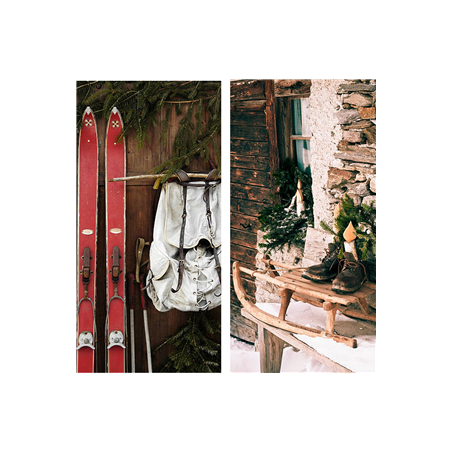 Visuel Ski et luge vintage - carton recto verso - 37 x 76cm