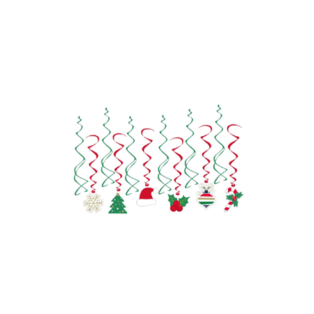 Lot de 12 tourbillons Noël (dont 6 avec motifs 14cm) pvc - Haut. 90cm