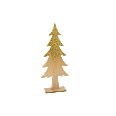 Sapin sur socle bois et paillettes Or 47,5 x 20 x 7cm