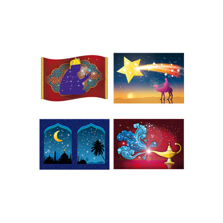 Mobiles oriental dessin x4 - carton - 42 x 30cm