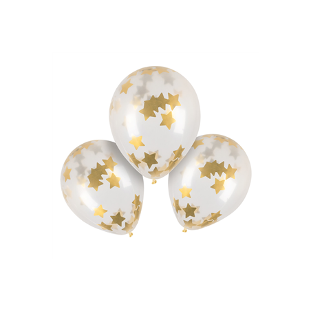 Lot de 5 Ballons à confettis étoiles Or 30cm
