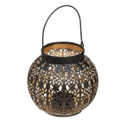 Lanterne ronde noire ajourée en métal 15 x 14,5cm