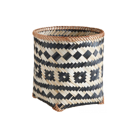 Panière ronde noire et bambou 20 x 24cm