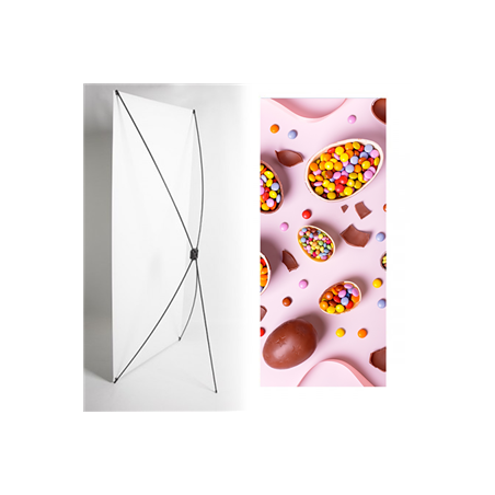 Kakemono Pâques Rose Chocolats - 180 x 80 cm -Toile M1 avec structure X- Banner