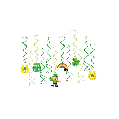 Lot de 12 tourbillons Saint Patrick (dont 6 avec motifs 14cm) pvc - Haut. 90cm
