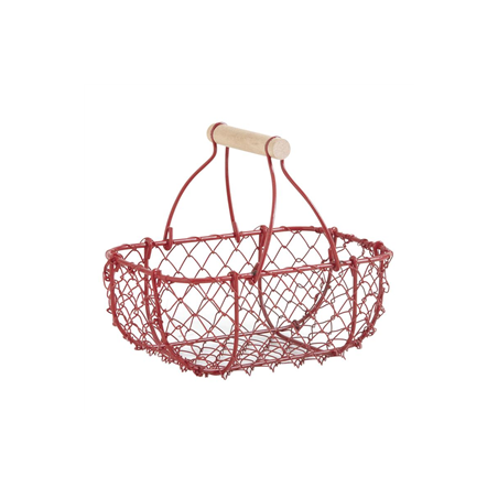 Panier en grillage rouge 19 x 13 x 16cm - bois et fer