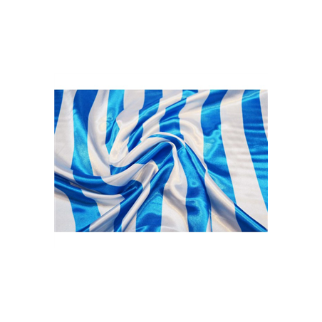 Tissu satin rayé bleu et blanc polyester - Larg. 150cm (vendu au mètre)