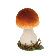 Champignon brunc et blanc en bois et mousse 10 x 8 x 13cm