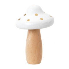 Champignon en bois blanc et pois Or 10,5 x 15,5cm