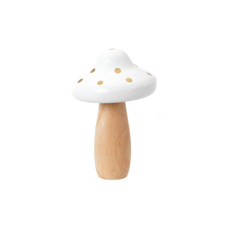 Champignon en bois blanc et pois Or 10,5 x 15,5cm
