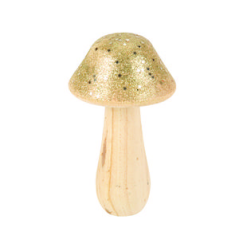 Champignon en bois et paillettes Or 7,5 x 13cm