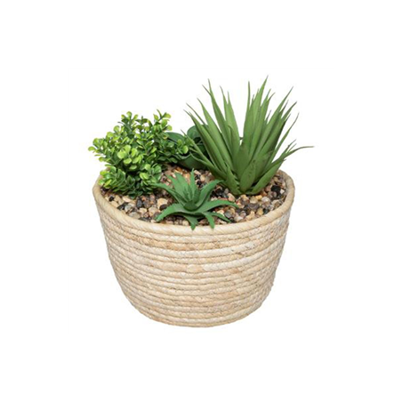 Composition de plantes Artificielles 17 x 18,8 cm dans panier en corde