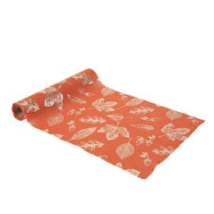 Chemin de table feuilles d'Automne terracotta et Or mousseline 28cm x 3m